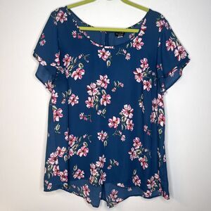 Torrid Blue Pink Floral Chiffon Flutter Sleeve Blouse Shirt size 1X